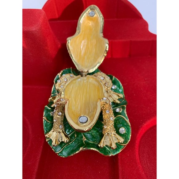 Royal Frog Trinket Box Rhinestone on Gold Metal Hinge Top Lacquer Gift 6560 - Picture 4 of 9